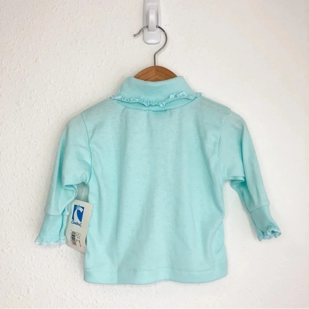 NWT Vintage Carter's turtleneck shirt aqua blue lace trim size‎ 12 months
